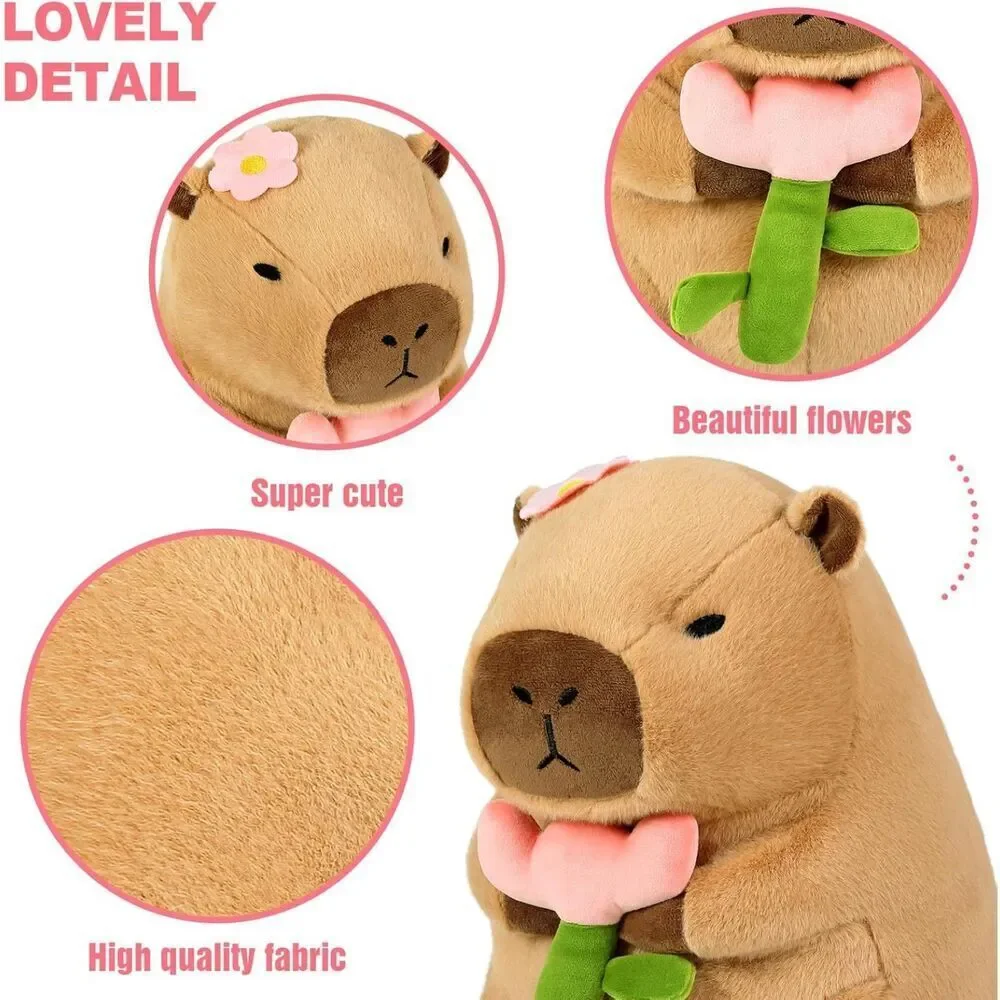 13.7 inch Ditucu Capybara Plush Holding Flower with Wearable Toast Headgear